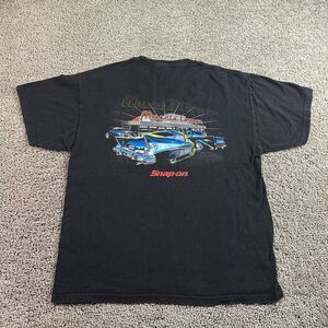 Snap On Tools Shirt Mens Large Black Blue Muscle Lounge Mechanic Short Sleeve
